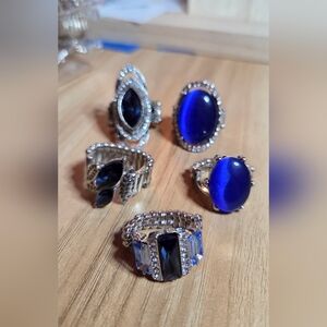 LOR of 5 Elegant Blue & Silver Women's Rings By Paparazzi